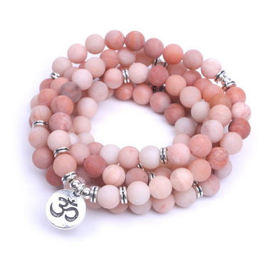 108 Frosted Pink Natural Stone Beads Mala Bracelet - Lotus / Buddha / Om Pendant-Your Soul Place